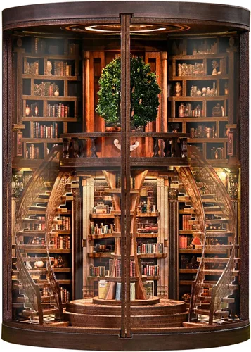 Kit de rincón de libros para adultos y adolescentes – Biblioteca de casa en miniatura de bricolaje, biblioteca anillo de sabiduría rompecabezas de
