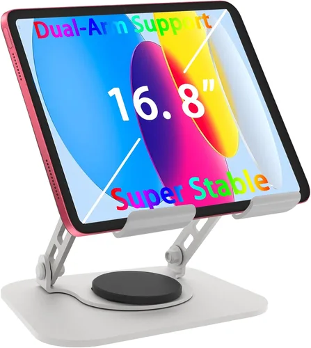 Soporte para tableta, rotación de 360°, soporte de doble brazo para iPad, accesorios de escritorio de oficina, soporte plegable para iPad,