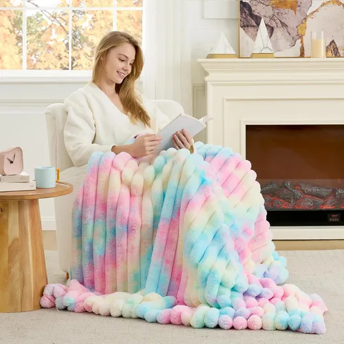 Miniatura 44 de Cozy Bliss Manta de Tiro de Piel Sintética para Sofá, Manta de Felpa Acogedora y Cálida a Rayas para Sofá Dormitorio Sala de Estar, 50 x 60 Pulgadas