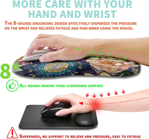 Miniatura 4 de Alfombrilla ergonómica para mouse con soporte de muñeca con espuma viscoelástica, almohadilla de masaje para aliviar el dolor del túnel carpiano