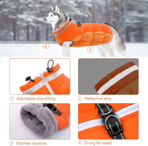 Miniatura 3 de Lelepet Abrigo cálido para perro, abrigo de invierno para perro, chaqueta impermeable para perros con arnés integrado reflectante para mascotas