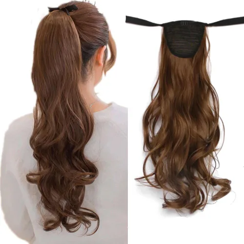Miniatura 16 de Extensión de cabello sintético rizado con clip, cola de caballo larga, con clip, para niñas, mujeres y mujeres