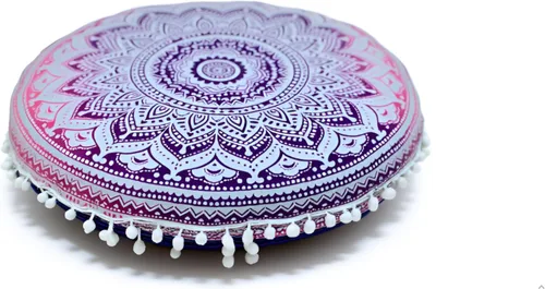 Miniatura 28 de CRAFT KALA Funda de Cojín de Suelo Redonda de 22" Mandala Boho para Sala de Meditación Asientos Pufs Funda para Sala de Estar Sala de Yoga Hogar