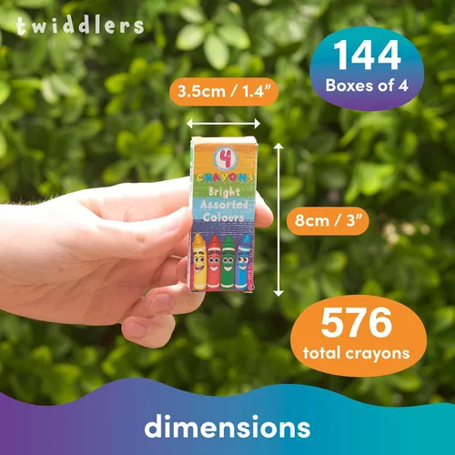 Miniatura 3 de THE TWIDDLERS Paquete de 144 mini crayones a granel (576 en total), paquete de 4 cajas de crayones para recuerdos de fiesta de niños, suministros
