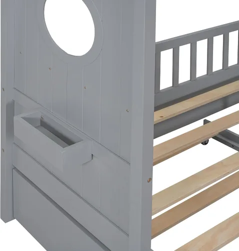 Miniatura 4 de SOFTSEA Cama de plataforma de tamaño matrimonial con nido y estantes de almacenamiento, marco de cama de madera con listones de soporte, cama