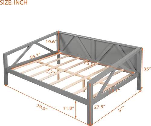 Miniatura 2 de Flieks Sofá cama de tamaño matrimonial, marco de sofá cama de madera, sofá cama multifuncional para niños/adolescentes/muebles de habitación