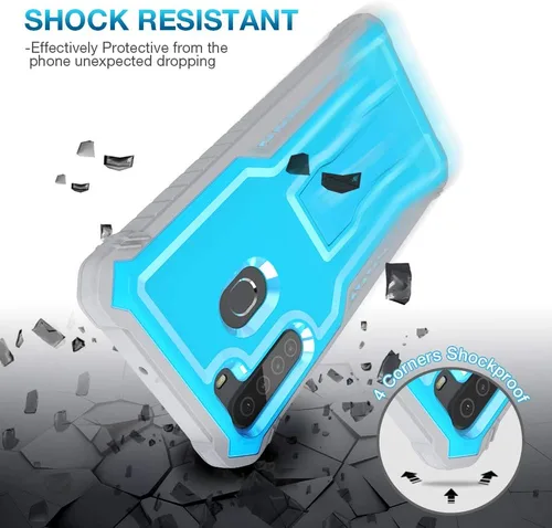 Miniatura 5 de FITO Funda para Samsung Galaxy A21, doble capa a prueba de golpes resistente con protector de pantalla para teléfono Samsung A21, soporte Azul