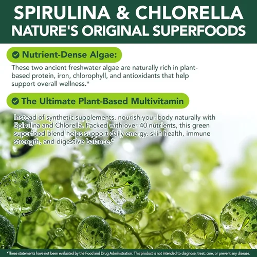 Miniatura 5 de Cápsulas de Clorella de Espirulina Orgánica,Suplemento sin OMG y sin gluten,300 cápsulas blandas
