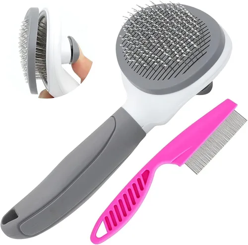 Miniatura 7 de Cepillos para gatos de interior, cepillo para perros para muda de pelo con peine metálico para gatos, cepillo autolimpiante para pelo de mascotas