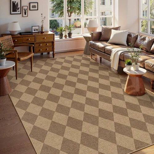 Miniatura 63 de Lahome Alfombra de yute a cuadros fácil 2'x3', alfombra pequeña para entrada, antideslizante, alfombra para la puerta delantera de la cocina
