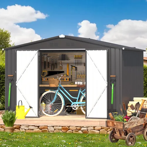 Miniatura 15 de AECOJOY Cobertizo de almacenamiento al aire libre de 5 x 3 pies, pequeño cobertizo de metal con puerta con cerradura, almacenamiento de utilidad