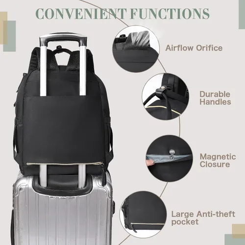 Miniatura 6 de Mochila para pañales con cambiador, bolsas de maternidad grandes para recién nacidos, 18 bolsillos, bolsillos aislados, correas para cochecito, Negro