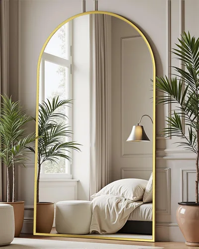 Miniatura 23 de Espejo de cuerpo entero con soporte, espejo arqueado de 58 x 18 pulgadas, espejo grande con marco de aluminio para colocar de pie, colgar o apoyar