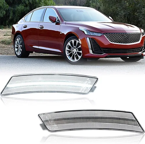 Miniatura 15 de Lentes transparentes CT4 LED para luces de marcador lateral para 2020-2023 Cadillac CT4, luces LED ámbar para parachoques delantero, luces de señal