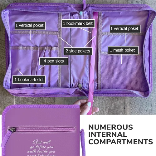Miniatura 36 de DEHITE Funda para la Biblia para mujer, bolsas de transporte de la Biblia, tamaños medianos y grandes, ranuras para bolígrafos, tela de primera