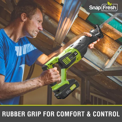 Miniatura 7 de SnapFresh Sierra Recíproca Inalámbrica de 20V – 3000 SPM, Gatillo de Velocidad Variable, Cambio de Hoja sin Herramientas, Luz LED, Ligera y Compacta