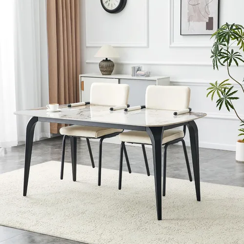 Miniatura 47 de Modern Dining Table Set for 4,50" Sintered Stone Table Set for 4,Marble Dining Table Set of 4 with Upholstered Chair,5 Piece Rectangular Dining Room