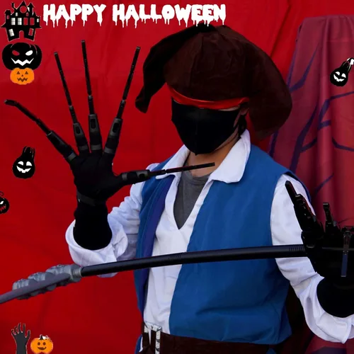 Miniatura 3 de Magoog Dedos articulados de Halloween con guantes, extensiones de dedos articuladas, mano de esqueleto espeluznante con garras de hueso, accesorios