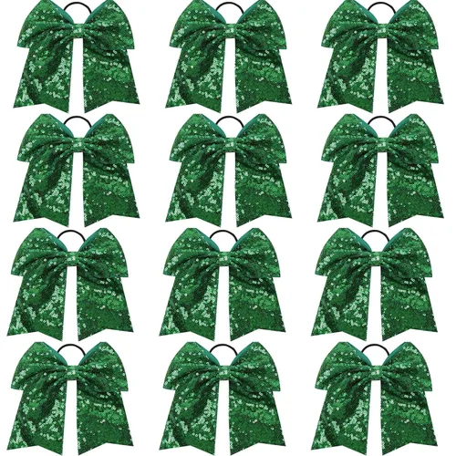 Miniatura 12 de 18 PCS 8" Large American Flag Cheer Hair Bows Ponytail Holder Elastic Band Handmade for Cheerleaders Teen Girls College Sports