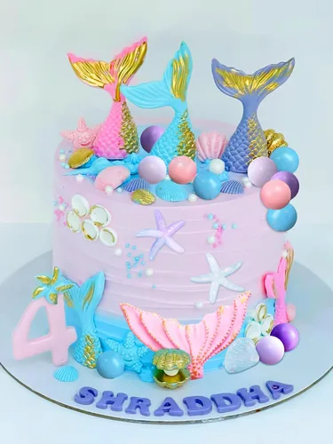 Miniatura 4 de JeVenis Decoración de pastel de sirenita rosa púrpura bajo el mar, decoración de tarta de cola de sirena de conchas marinas, suministros de fiesta