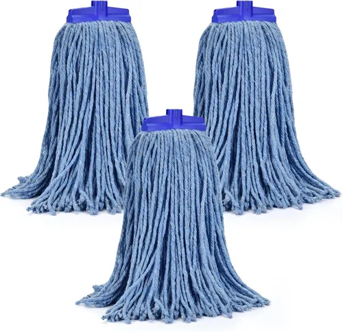 Miniatura 17 de Matthew - Cabezales de repuesto para trapeador húmedo de algodón resistente (azul, mediano, paquete de 12) con 2 paños de microfibra para uso