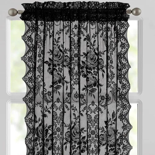 Miniatura 4 de LinenZone Par de cortinas de encaje de primera calidad para puerta francesa o cortinas de puerta de luz lateral con 2 alzapaños. Cortinas de puerta