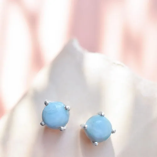 Miniatura 3 de YoTreasure Pendientes redondos de plata de ley 925 de Larimar de 0236in