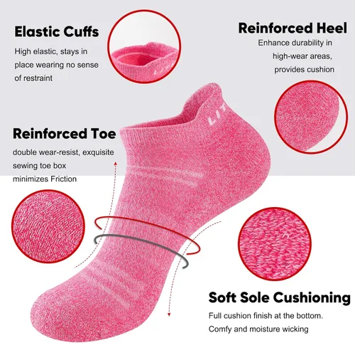 Miniatura 4 de calcetines tobilleros para mujer, 6 pares de calcetines deportivos con suela acolchada