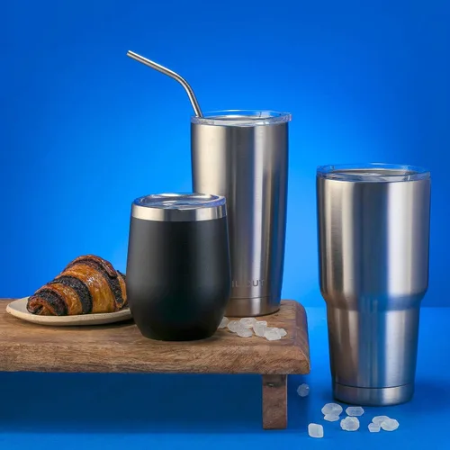 Miniatura 6 de CHILLOUT LIFE - Vaso de vino de acero inoxidable de 355 ml/12 oz, doble pared aislada al vacío, tazas de vino con tapas y popotes