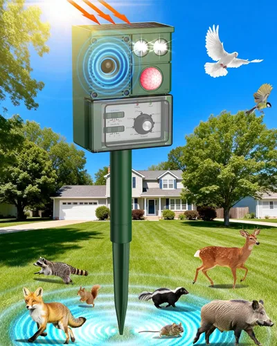 Repelente solar ultrasónico de animales mejorado 2026, dispositivos repelentes de ciervos, repelente de gatos, repelente de ardillas, perro,