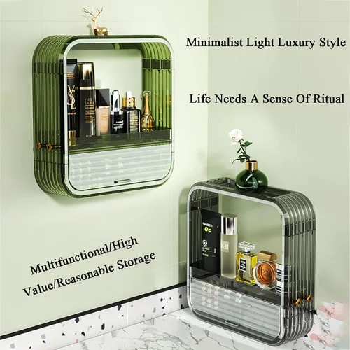 Miniatura 6 de JATIBOSH Organizador de cosméticos montado en la pared, estante de tocador para el hogar, sin perforación, productos para el cuidado de la piel