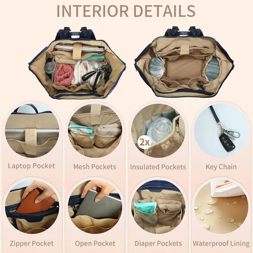 Miniatura 3 de Omanmoli Mochila para Pañales, Bolsa Grande de Neopreno para Bebé para Niños y Niñas con 15 Organizador de Bolsa de Pañales, 2 Bolsillos Aislados