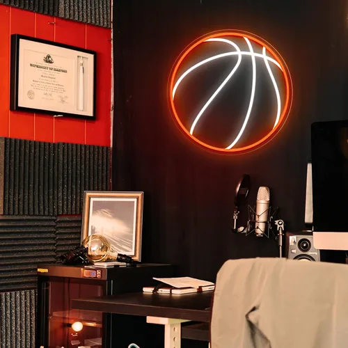 Miniatura 3 de Letrero de neón de baloncesto, luz de neón LED de baloncesto de 12.6×12.6 pulgadas, letreros de neón LED regulables para decoración de pared