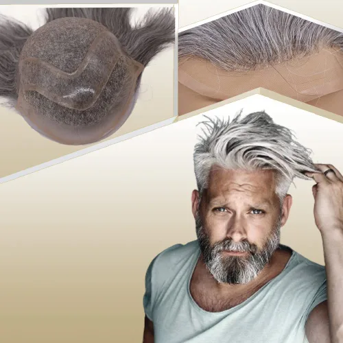 Miniatura 24 de Toupee para hombres, piezas de cabello 100% europeo, sistema de reemplazo de cabello humano virgen de 10 x 8 pulgadas, mono encaje con poliuretano