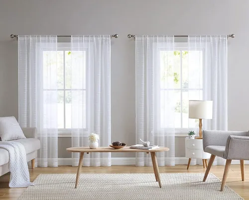 Miniatura 8 de Laura Ashley Cortinas traslúcidas blancas con bolsillo para barra, cada panel mide 38 pulgadas de ancho x 84 pulgadas de largo, Lehman, 4 paneles