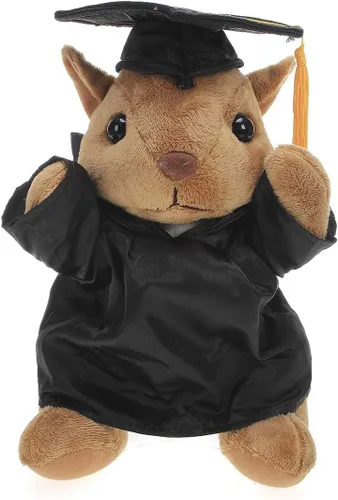 Plushland Juguetes de peluche de ardilla, regalos para el día de graduación, texto personalizado, nombre o logotipo de tu escuela en el vestido, lo