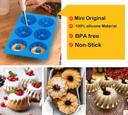 Miniatura 6 de Sidosir Molde de silicona para pasteles con forma de estrella y estilo vintage, 6 cavidades Heritage, molde de silicona para pasteles familiares
