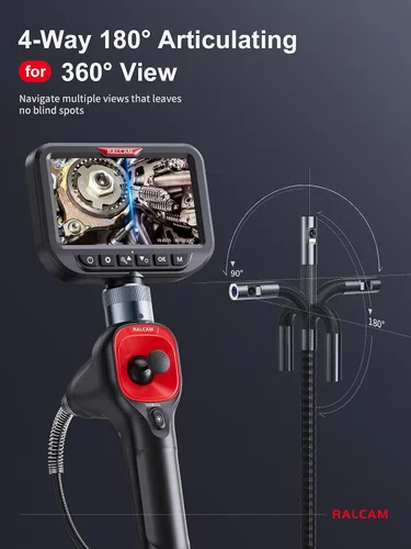 Miniatura 3 de Ralcam Boroscopio articulado de doble lente de 360°, cámara endoscopio HD de 4 vías de 5 pulgadas con zoom ligero 4X, cámara de inspección