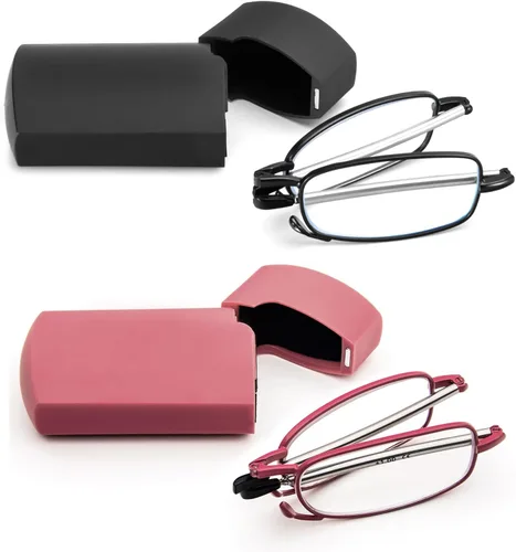 Miniatura 8 de Paquete de 2 lentes de lectura plegables de acero inoxidable, mini lector de bloqueo de luz azul para hombres y mujeres Paquete de 2 (negro + gris)