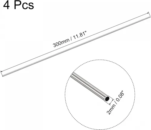 Miniatura 2 de uxcell Tubo redondo de acero inoxidable 304 0.079 in OD 0.006 in espesor de pared 11.811 in longitud 4 piezas