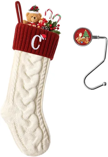 Miniatura 45 de Botas de Navidad personalizadas, iniciales personalizadas, 18 pulgadas, botas de Navidad tejidas con letras para colgar en la chimenea, botas de Rojo