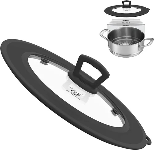 Miniatura 10 de Tapa universal de vidrio templado ventilado para sartén con borde de silicona resistente al calor, cubierta de tapa de salpicaduras de microondas
