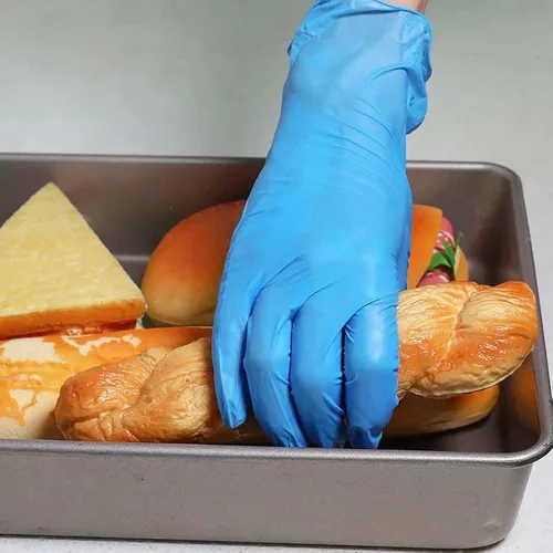 Miniatura 5 de Guantes desechables medianos, de mezcla de nitrilo y vinilo, sin látex, 100 unidades, guantes de grado alimenticio para limpieza, preparación de Azul
