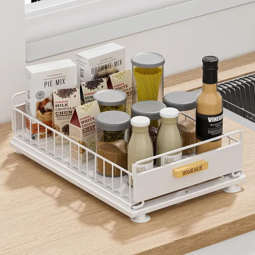 Miniatura 12 de Organizador bajo el fregadero, Organizador de 2 niveles alto y ajustable bajo el fregadero de la cocina, estante de almacenamiento multiuso