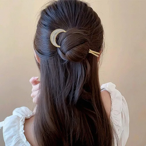 Miniatura 4 de Lawie Paquete de 10 horquillas de metal dorado en forma de U, con forma de mariposa, palillos curvados para palos de pelo con colgantes, horquillas