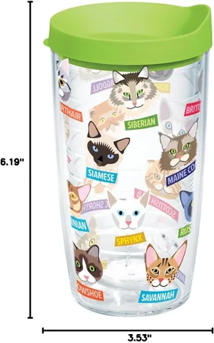 Miniatura 12 de Tervis Flat Art - Vaso aislado de doble pared con aislamiento de gatos hecho en Estados Unidos, mantiene las bebidas frías y calientes, 16 onzas