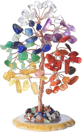 QINJIEJIE Árbol de Chakra Natural de Cristal Árbol de la Vida Dinero para Decoración de Escritorio Piedra de 7 Chakras para Energía Positiva