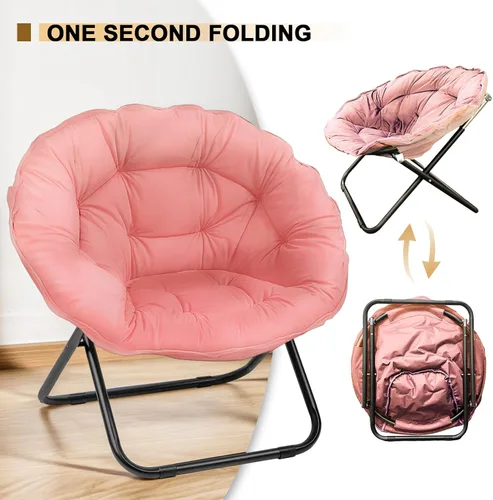 Miniatura 3 de Grezone Silla plegable con platillo, silla de luna perezosa de gran tamaño con marco de metal, cómodas sillas de dormitorio para dormitorio, sala
