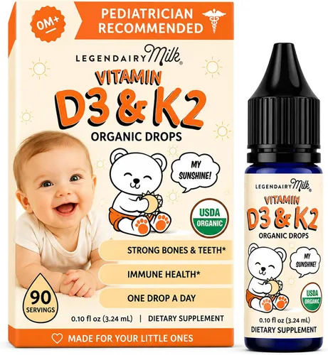 Legendairy Milk Gotas líquidas orgánicas de vitamina D3 K2 para bebés, 400 UI de gotas de vitamina D para bebés para infantes – Vitamina D para