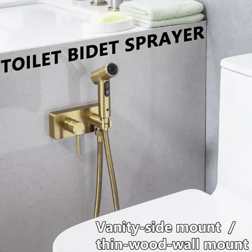 Miniatura 2 de Pulverizador de bidé de mano para inodoro, dorado, grifo de bidé con válvula de mezcla fría y caliente, 2 funciones de alta presión para pañales